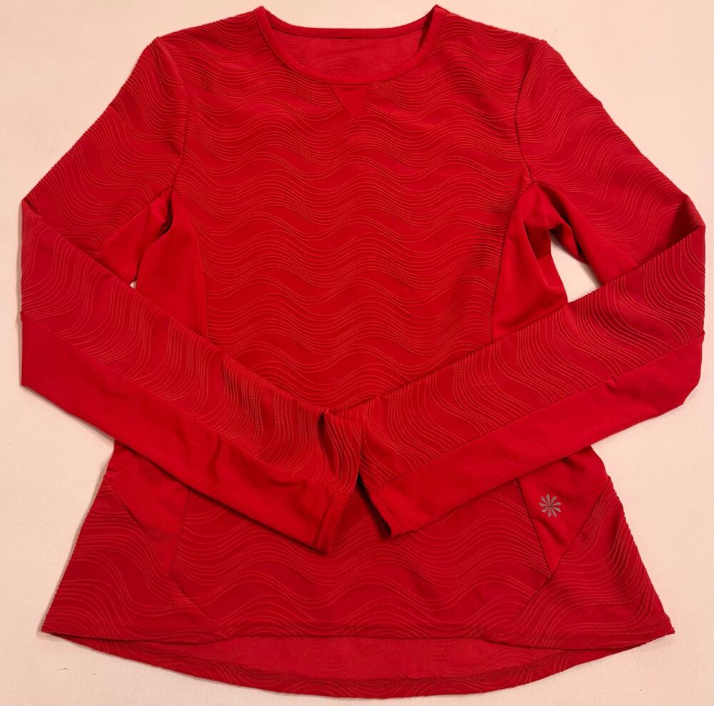 Athleta Women's Pink Long Sleeve Textured Running Top Back Pocket Sz S